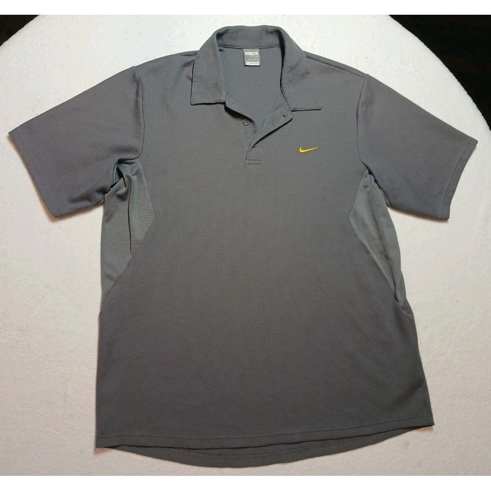 Vintage Nike Fit Dry‎ Gray Short Sleeve Polo Shirt YELLOW Tag Size XL